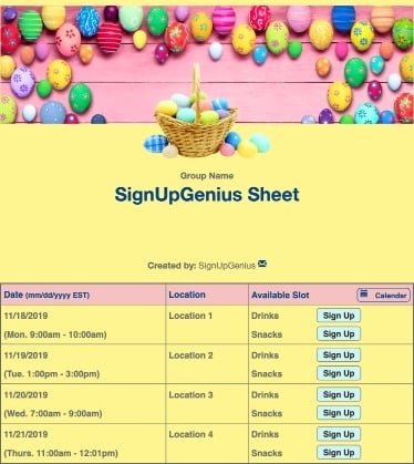 easter basket eggs spring yellow sign up form