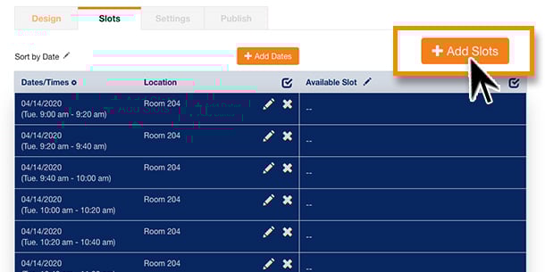 image from sign up wizard of add slots button