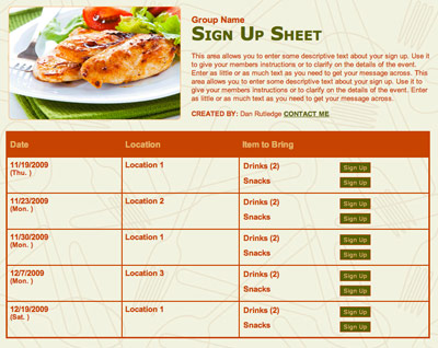 Potluck banquet family chicken meal online sign up form